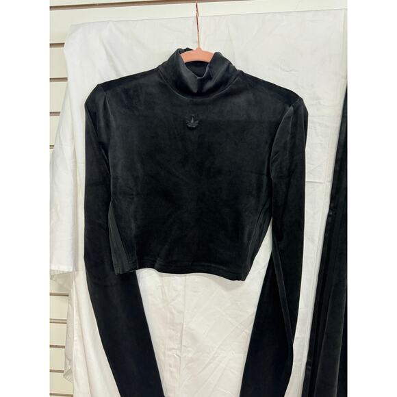 NWT Adidas Originals Crushed Velvet Crop Top & Flared Pants Active Set Black S - Picture 3 of 6